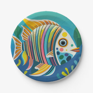 yellow fish in the reef paper plate
