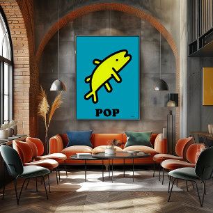 Yellow Fish Pop Art Bold Animal Cartoon Silhouette Poster