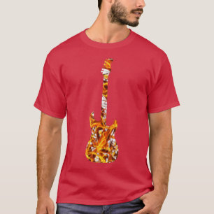Yellow Flame Guitar Silhouette on White  T-Shirt