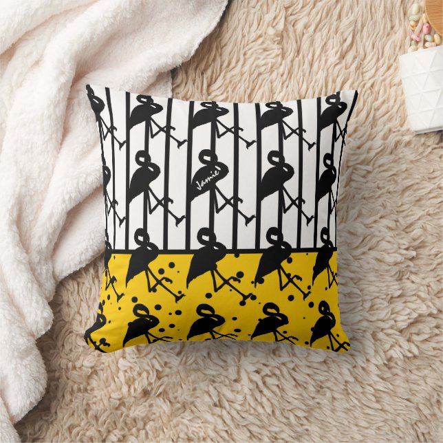 Yellow Flamingo Any Colour Throw Pillow (Blanket)