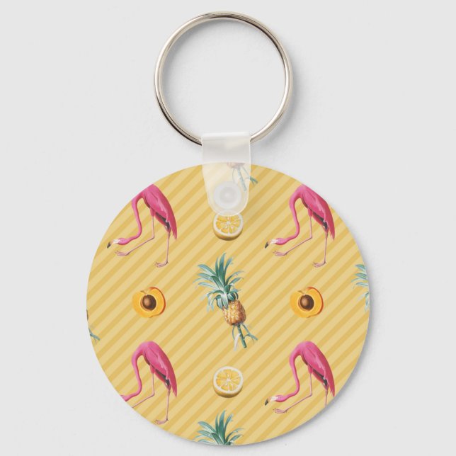 Yellow Flamingo Mango Lemon Pattern Keychain (Front)