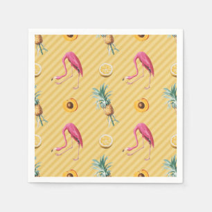 Yellow Flamingo Mango Lemon Pattern Napkin