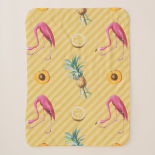 Yellow Flamingo Mango Lemon Pattern Sherpa Blanket