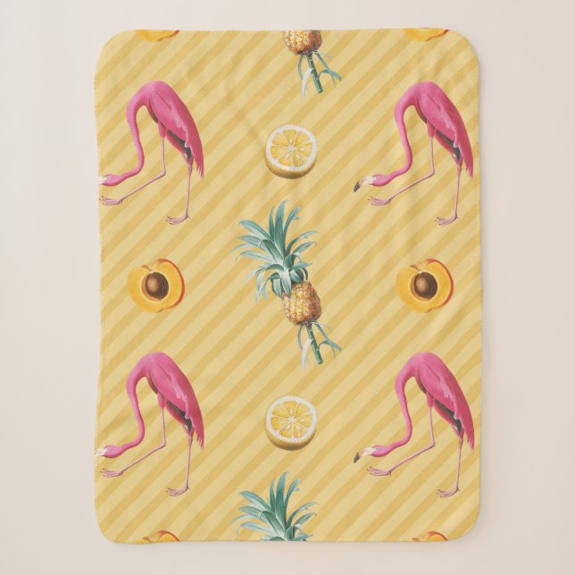 Yellow Flamingo Mango Lemon Pattern Sherpa Blanket (Front)