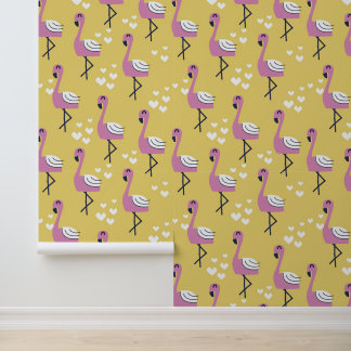 Yellow Flamingo Safari Animals Nursery Wallpaper