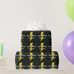 Yellow flash lighting bolt personalized Birthday Wrapping Paper