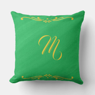 Yellow Fleur De Lis and Monogram on Green Pillows
