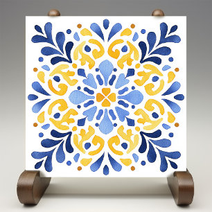 Yellow Fleur-de-Lis Azulejo Print Tile