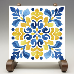 Yellow Fleur-de-Lis Azulejo Print Tile