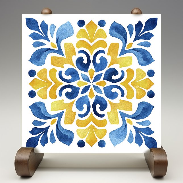 Yellow Fleur-de-Lis Azulejo Print Tile (Creator Uploaded)