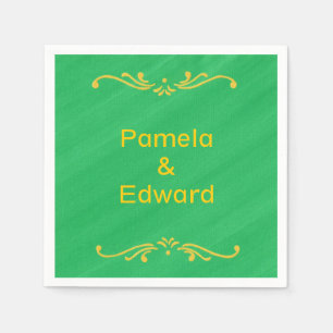 Yellow Fleur de lis on Green Personalized Napkins