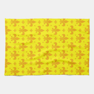 Yellow Fleur-de-lis Pattern Design Kitchen Towel