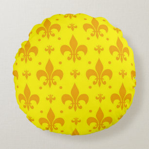 Yellow Fleur-de-lis Pattern Design Round Pillow
