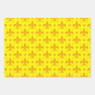 Yellow Fleur-de-lis Pattern Design Wrapping Paper Sheet