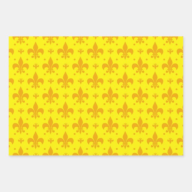 Yellow Fleur-de-lis Pattern Design  Wrapping Paper Sheet (Front)