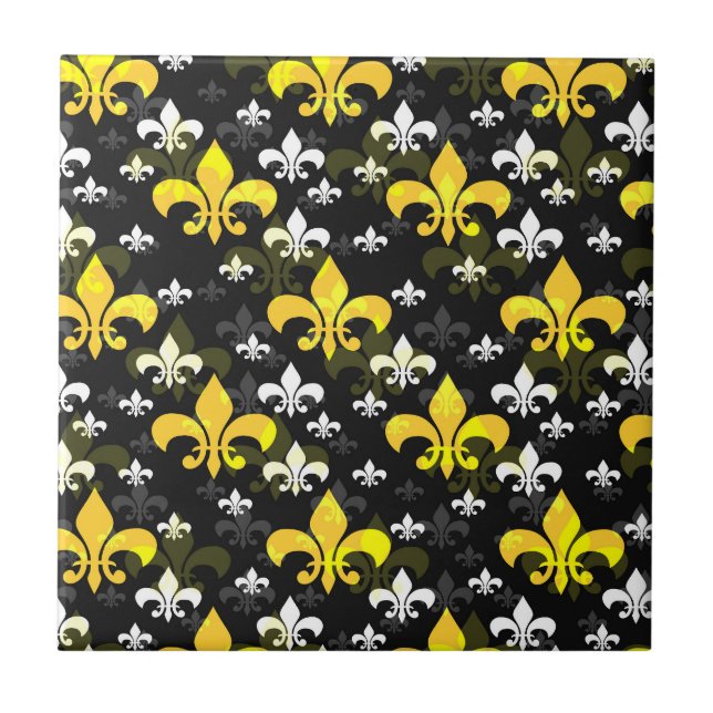 Yellow Fleur De Lis Surface Pattern Design Tile (Front)