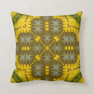 Yellow Flora Kaleidoscope Pattern Image 1 Throw Pillow