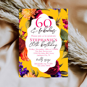 Yellow Floral 60 & Fabulous 60th Birthday Party Invitation