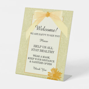 Yellow Floral And Ribbon Wedding Safety  Pedestal Sign