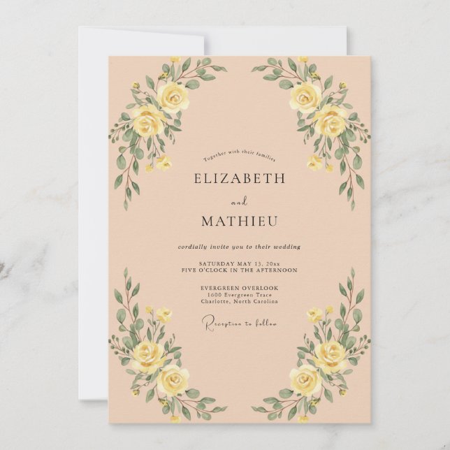 Yellow Floral Arch Romance Wedding Invitation (Front)