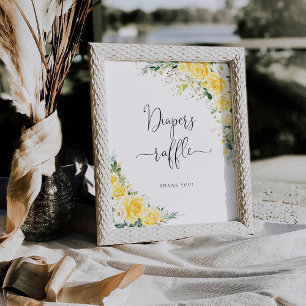 Yellow Floral Baby Shower Diapers Raffle Sign