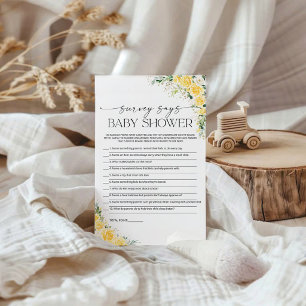 Yellow Floral Baby Shower Survey Says Game Card