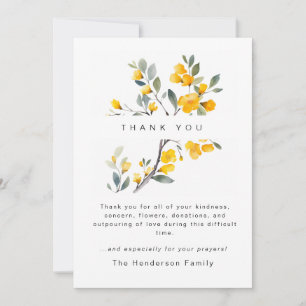 Yellow Floral Bereavement Funeral Thank You Card