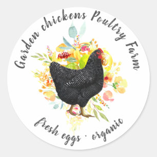 yellow floral black chicken farmhouse classic roun round sticker