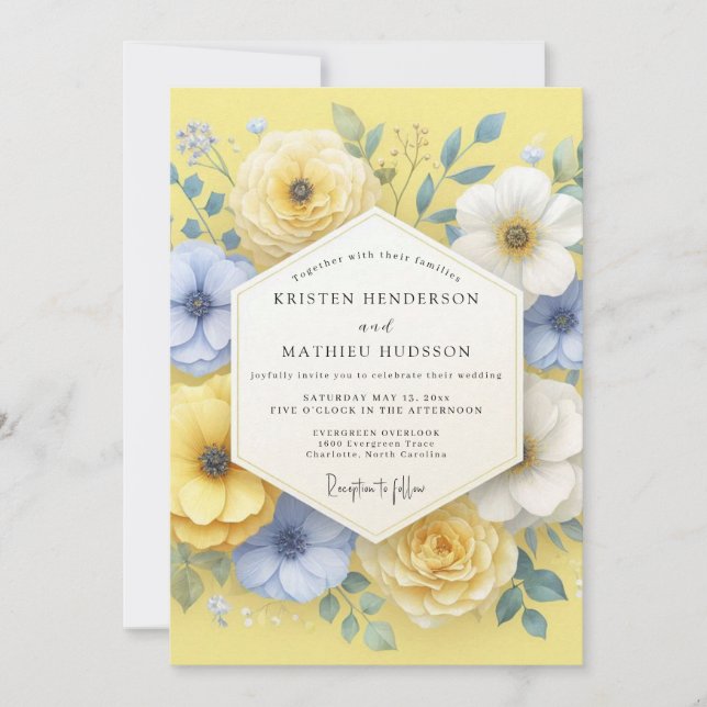 Yellow Floral Blossom Wedding Invitation (Front)