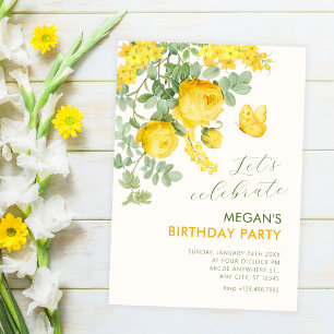 Yellow floral branch birthday invitation
