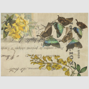 Yellow Floral Butterflies Ephemera Decoupage Sheet