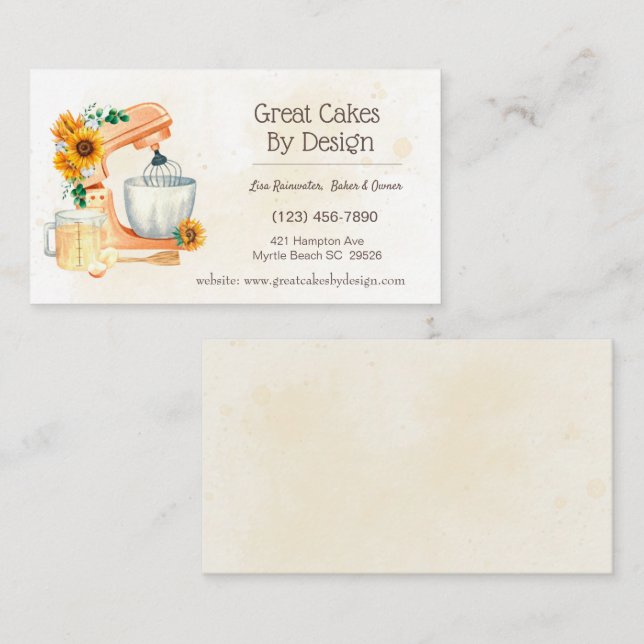 Yellow Floral Cake Baker Business Cards (Front/Back)