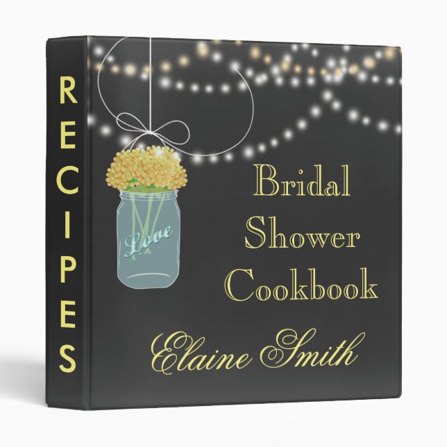 yellow floral Chalkboard Mason Jar Recipe Folder Binder (Front/Spine)