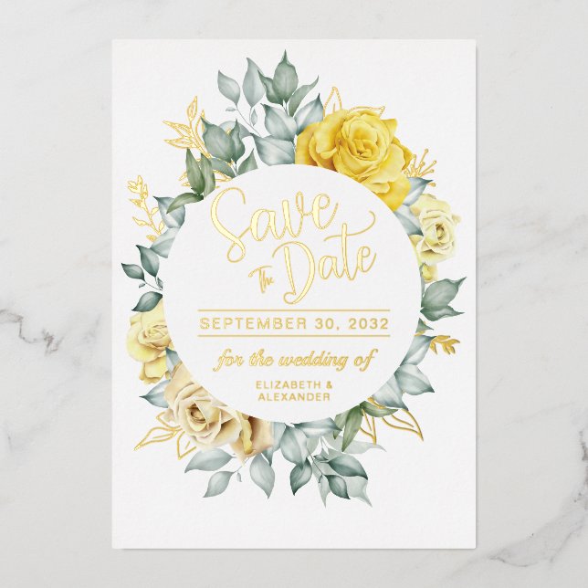Yellow floral classy botanical wedding Save Date (Front)