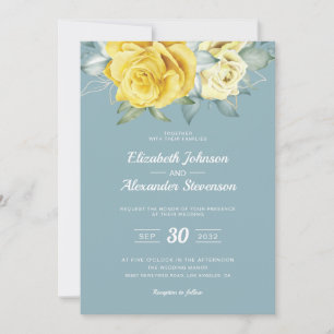 Yellow floral classy greenery summer wedding invitation