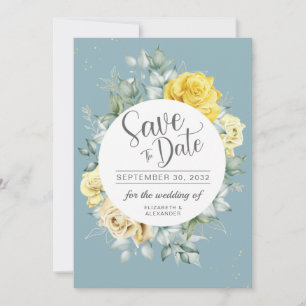 Yellow floral classy greenery summer wedding save the date