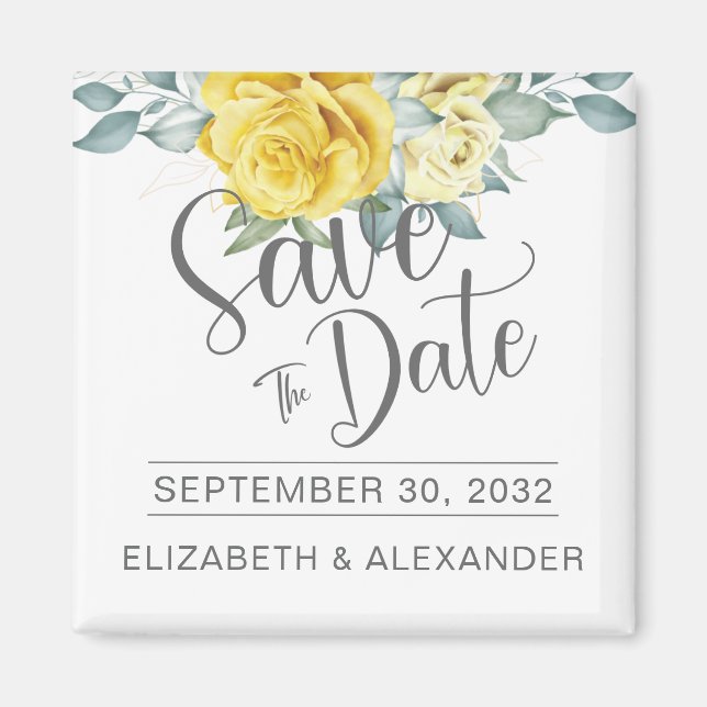 Yellow floral classy photo wedding save the date m magnet (Front)