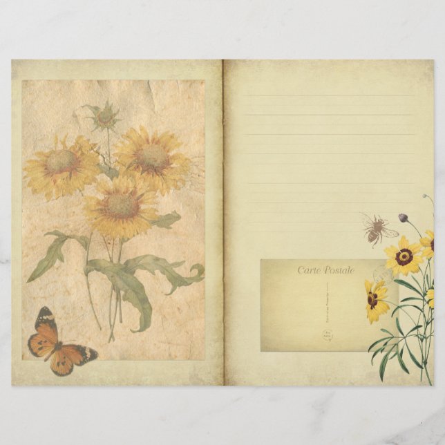 Yellow Floral Collage Journal Page Scrapbook Paper (Front)