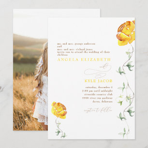 Yellow Floral Couple Photo Wedding Invitation