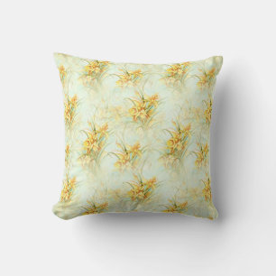 Yellow Floral Daffodil Watercolor  Throw Pillow
