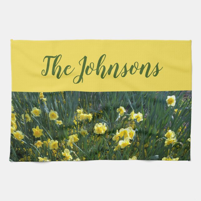 Yellow floral Daffodils Kitchen Towel (Horizontal)