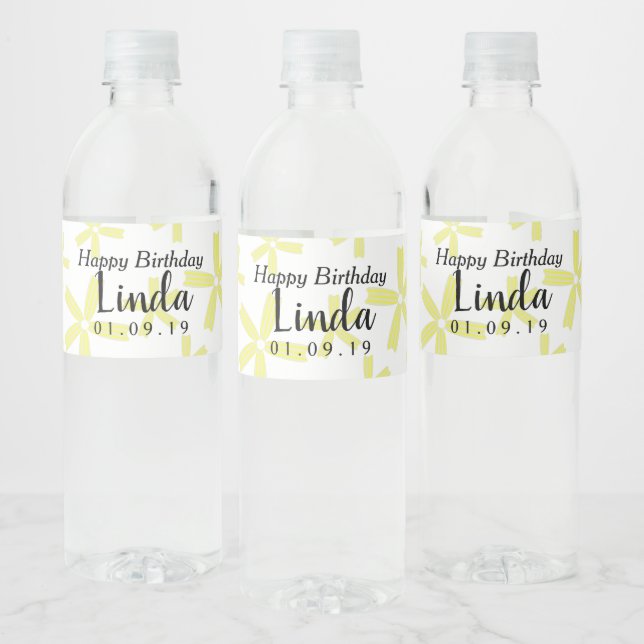 Yellow Floral Daisy Happy Birthday    Water Bottle Label (Bottles)