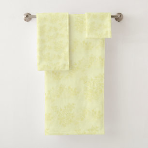 Yellow Floral Damask Bathroom Towel Set