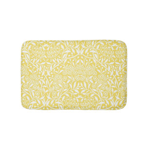 Yellow Floral Damask Pattern Bath Mat