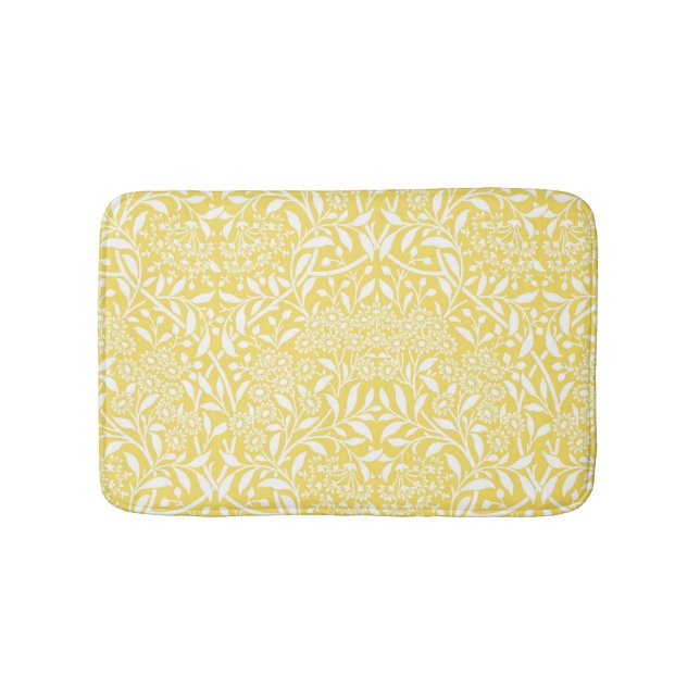 Yellow Floral Damask Pattern Bath Mat (Front)