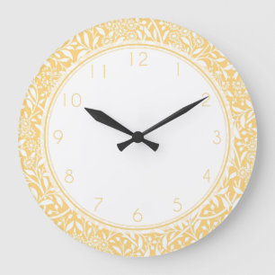 Yellow Floral Damask Pattern Large Clock