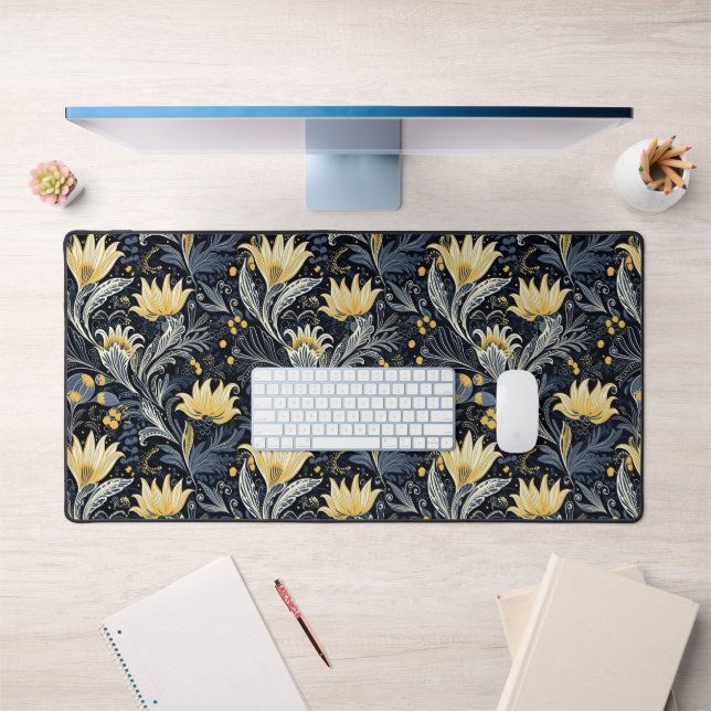 Yellow Floral Dark Art Nouveau Pattern Desk Mat (Office 1)