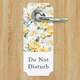 Yellow Floral Do Not Disturb Please Knock Door Hanger