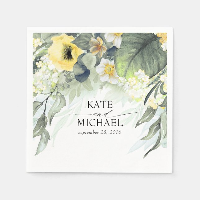 Yellow Floral Dreamy Garden Wedding Napkin (Front)