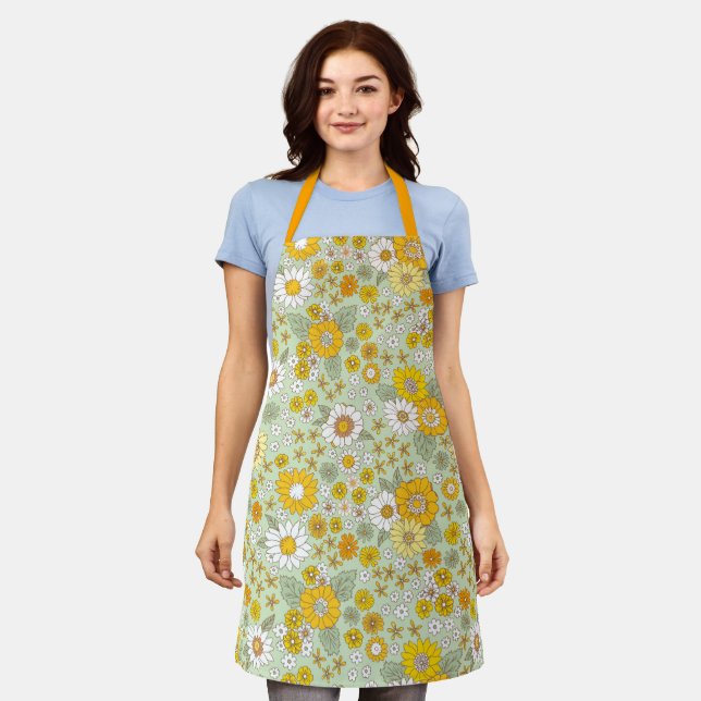 Yellow Floral Garden Pattern Apron (Worn)